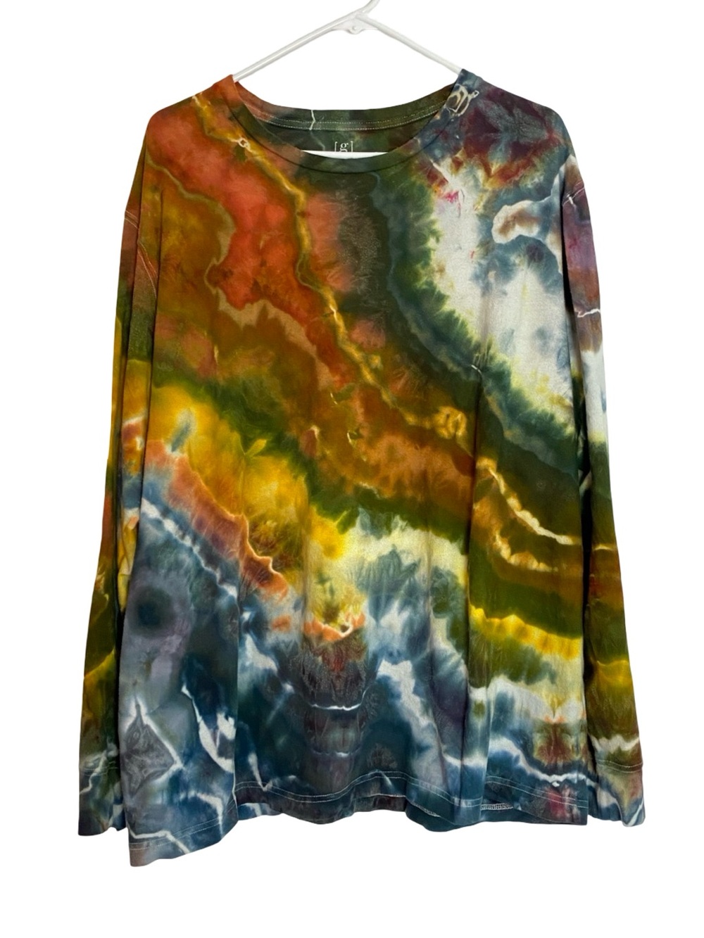 Handmade Ice Tie Dye Long Sleeve Tee Tshirt Mens Unisex Size XL Colorful Geode